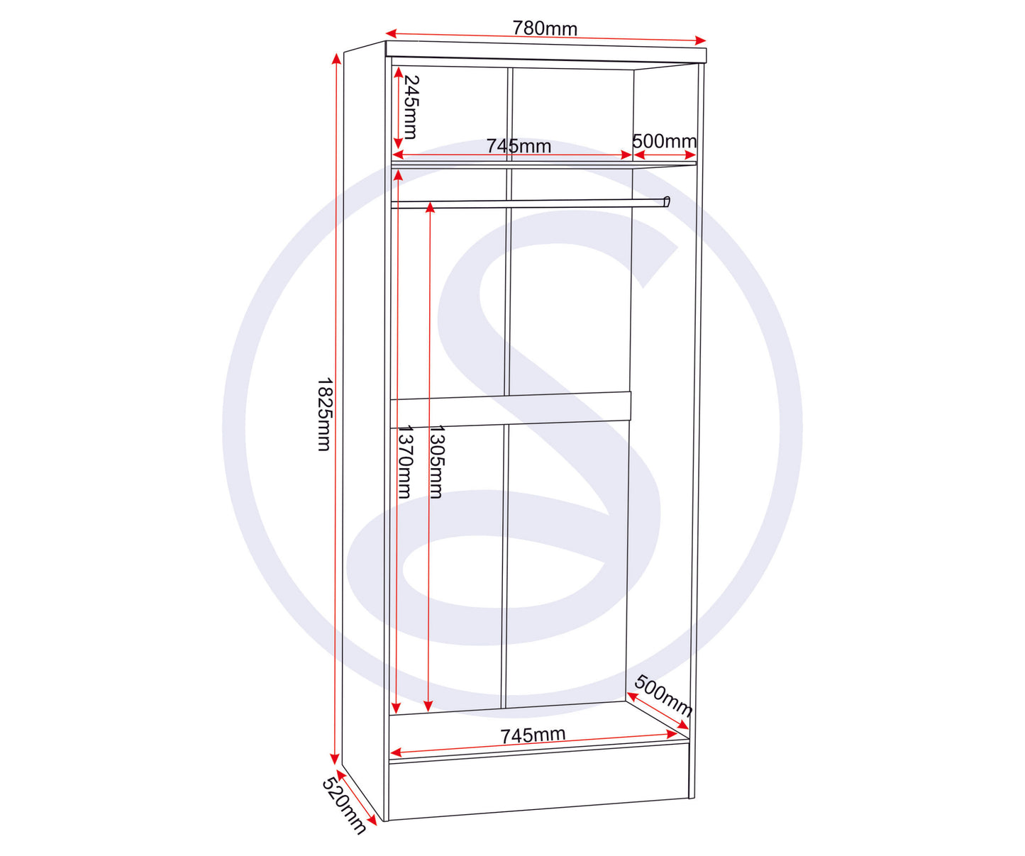 Nevada 2 Door All Hanging Wardrobe - Grey Gloss/Light Oak Effect Veneer