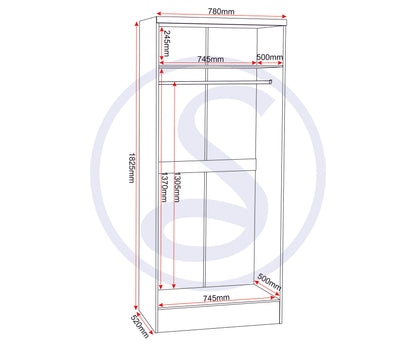 Nevada 2 Door All Hanging Wardrobe - Grey Gloss/Light Oak Effect Veneer