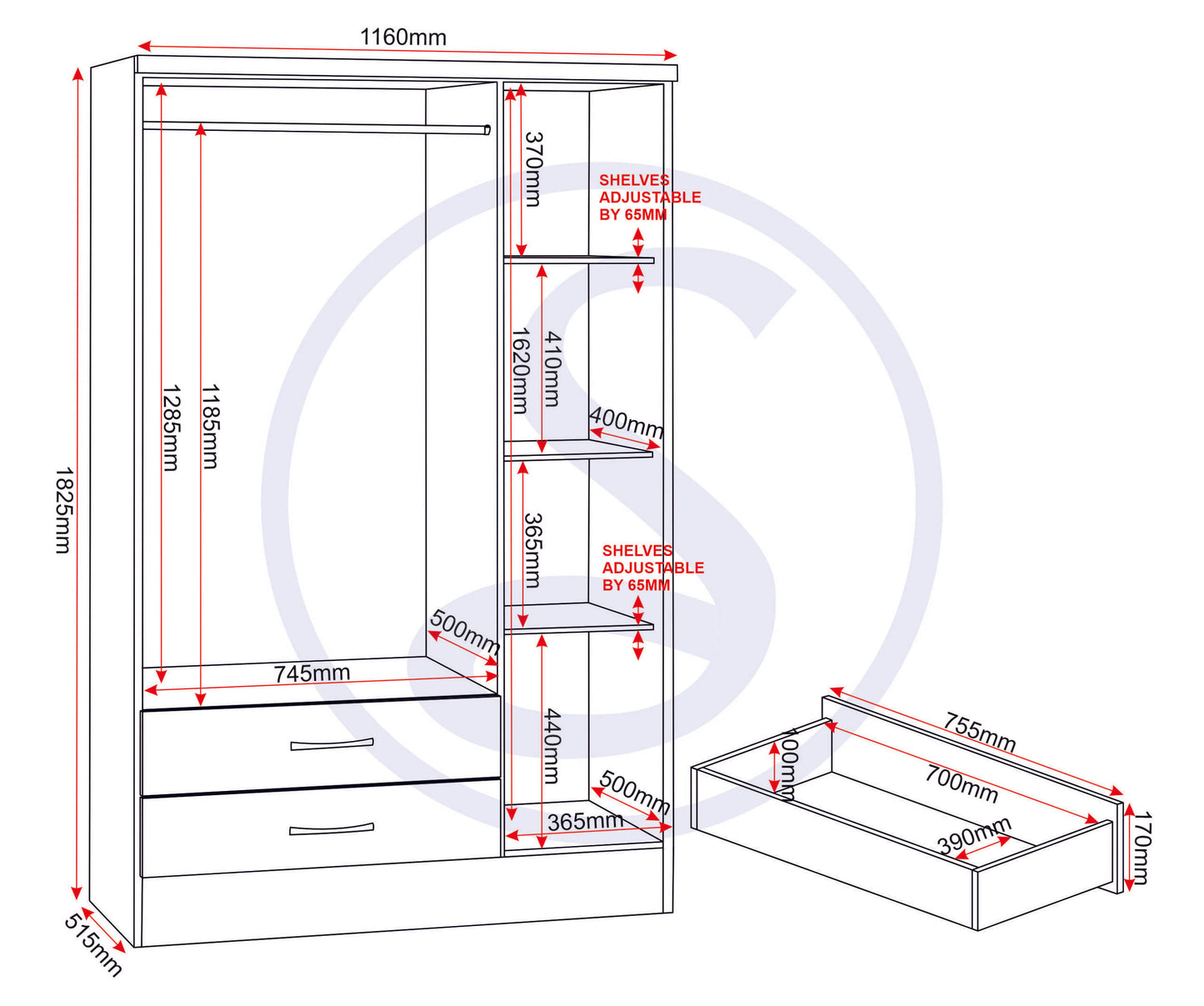Nevada 3 Door 2 Drawer Wardrobe - Rustic Oak Effect