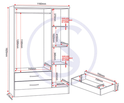 Nevada 3 Door 2 Drawer Wardrobe - Black Wood Grain