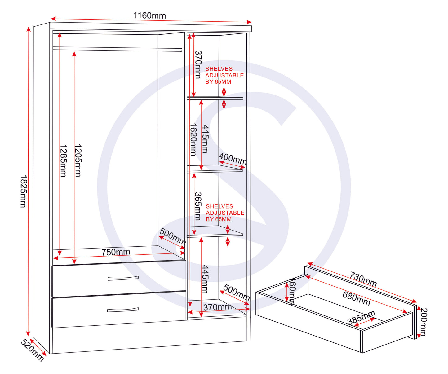 Nevada 3 Door 2 Drawer Wardrobe - Sonoma Oak Effect