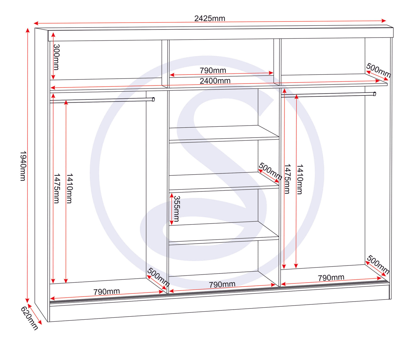 Nevada 3 Door Slider Wardrobe - White Gloss