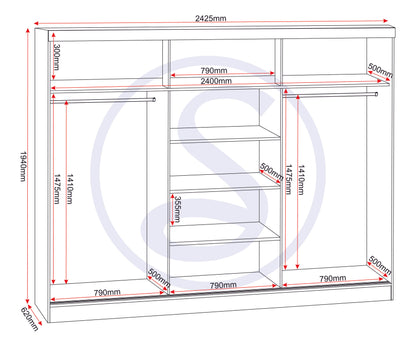Nevada 3 Door Slider Wardrobe - White Gloss
