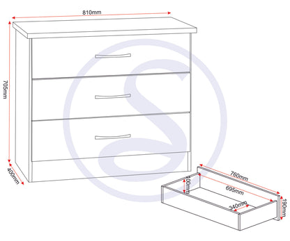 Nevada 3 Drawer Chest - White Gloss