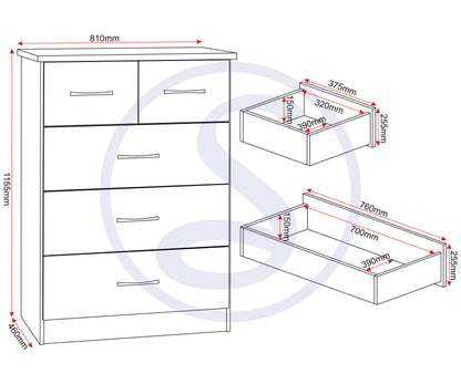 Nevada 4 Door 2 Drawer Wardrobe Bedroom Set - Black Gloss