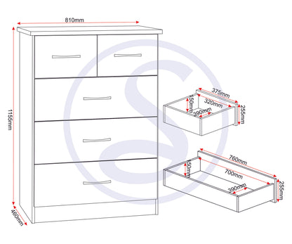 Nevada 4 Door 2 Drawer Wardrobe Bedroom Set - Sonoma Oak Effect