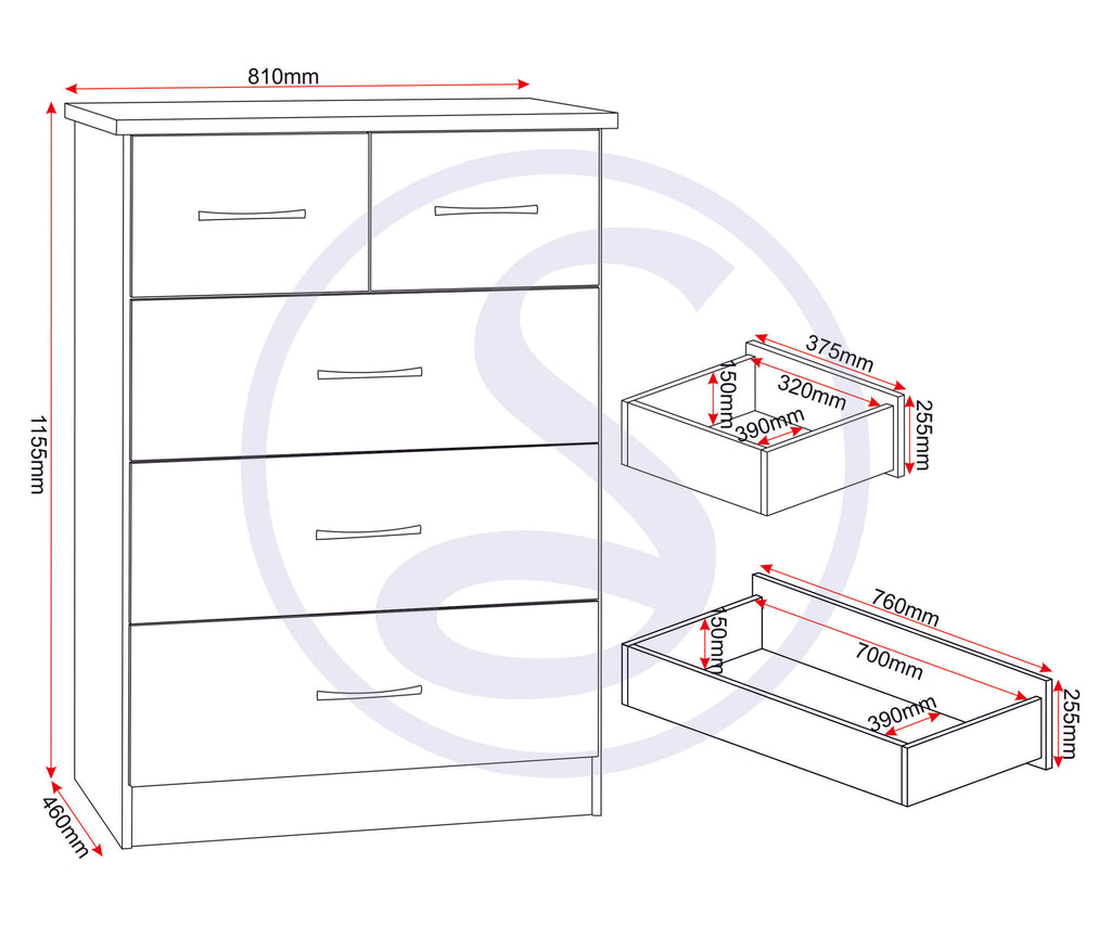 Nevada 4 Door 2 Drawer Wardrobe Bedroom Set - White Gloss