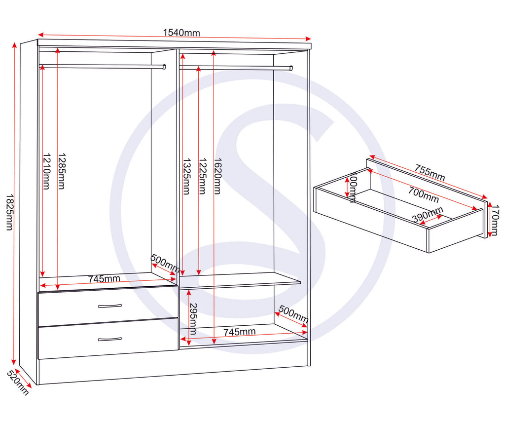 Nevada 4 Door 2 Drawer Wardrobe - White Gloss