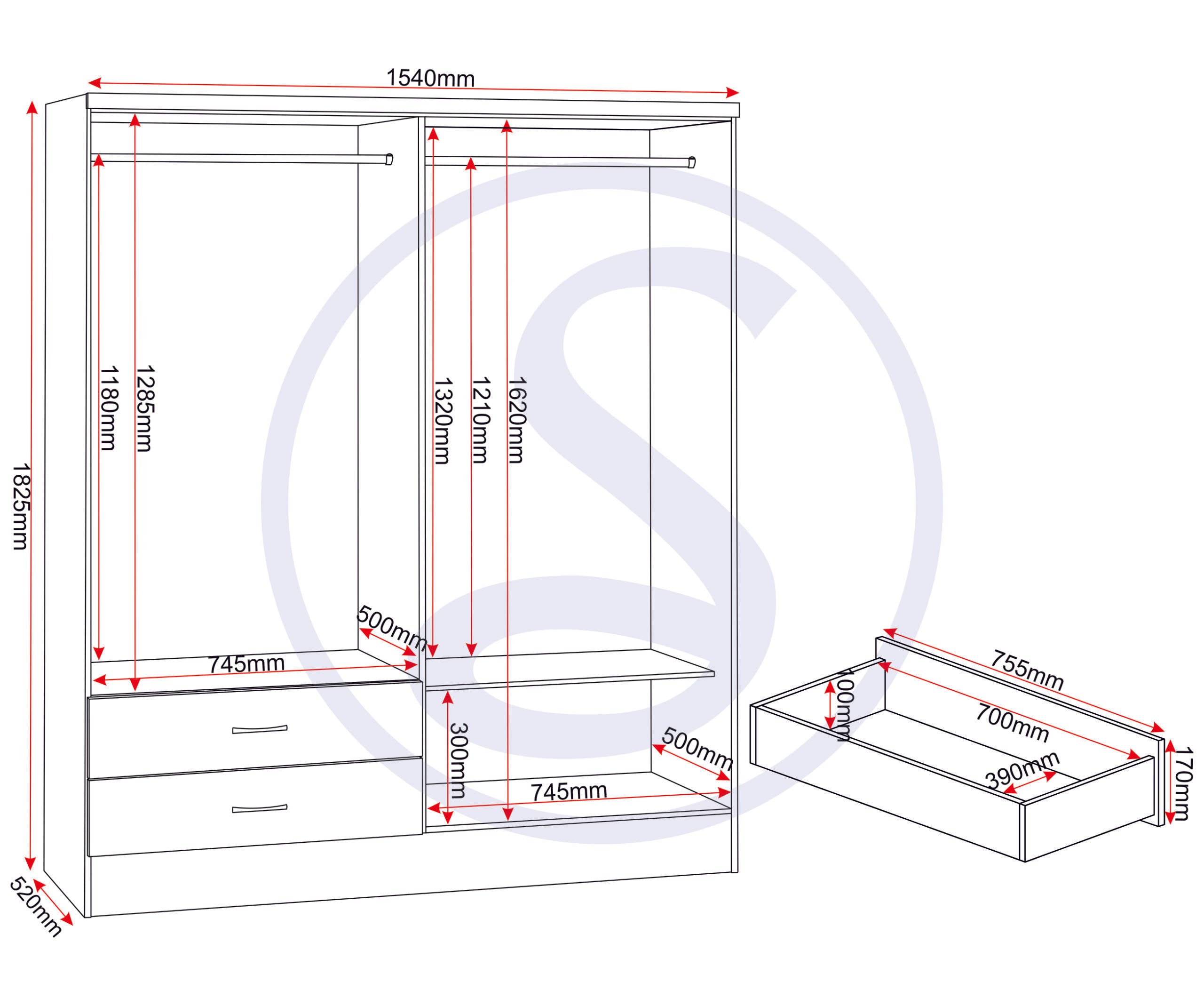 Nevada 4 Door 2 Drawer Wardrobe Bedroom Set - Oyster Gloss/Light Oak Effect Veneer