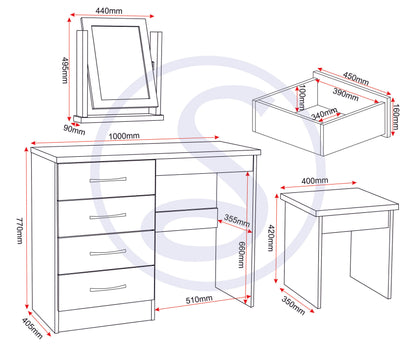 Nevada Dressing Table Set - 3D Effect Grey