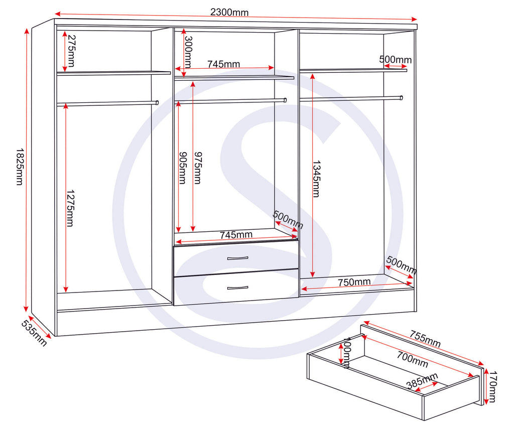 Nevada 6 Door 2 Drawer Wardrobe - White Gloss