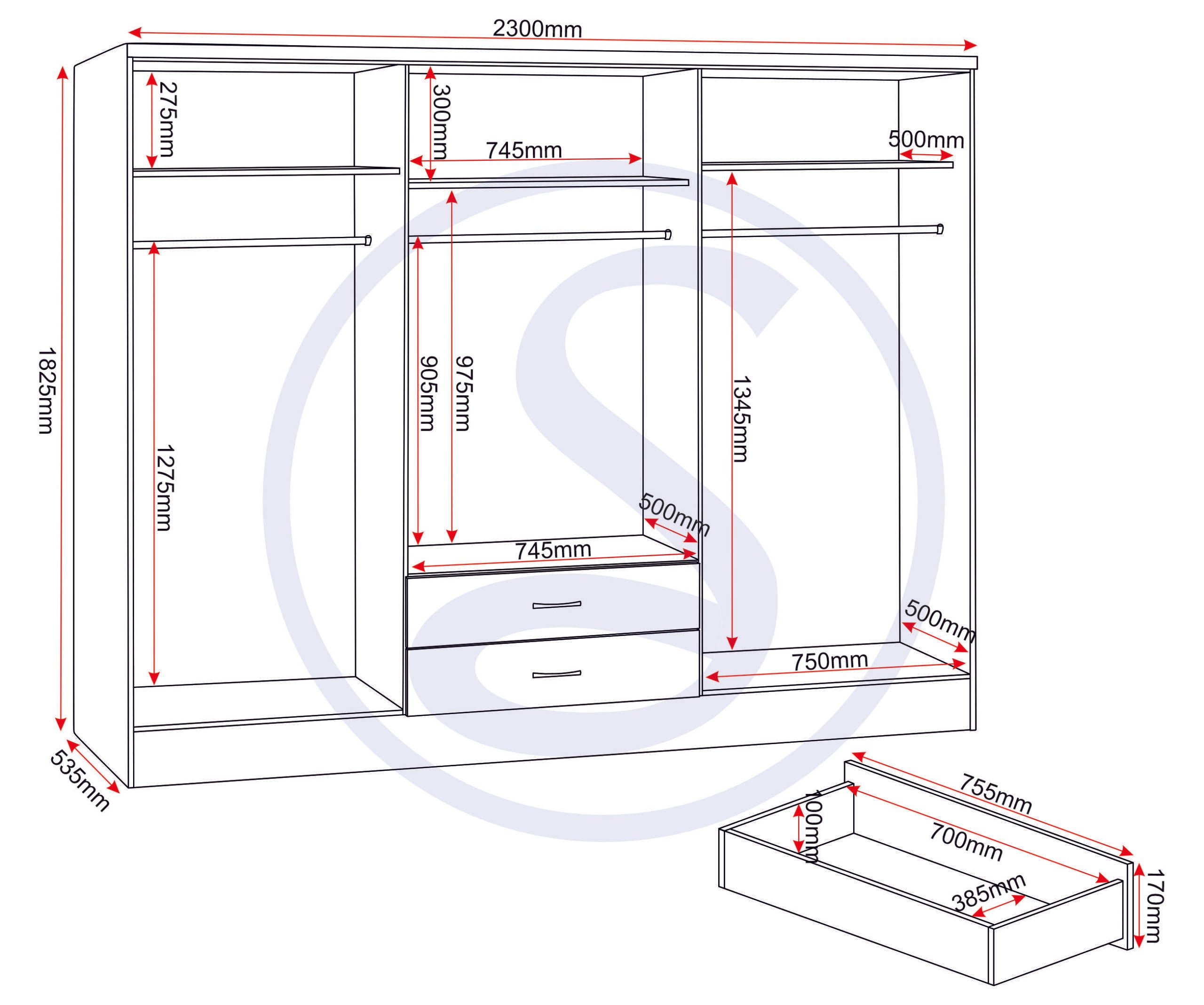 Nevada 6 Door 2 Drawer Wardrobe - White Gloss