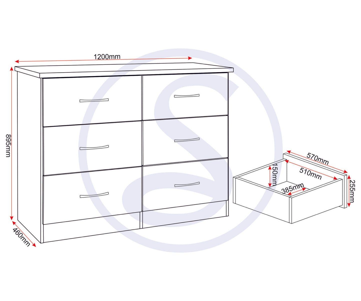 Nevada 6 Drawer Chest - White Gloss