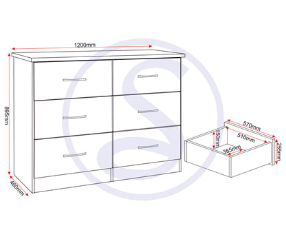 Nevada 6 Drawer Chest - White Gloss