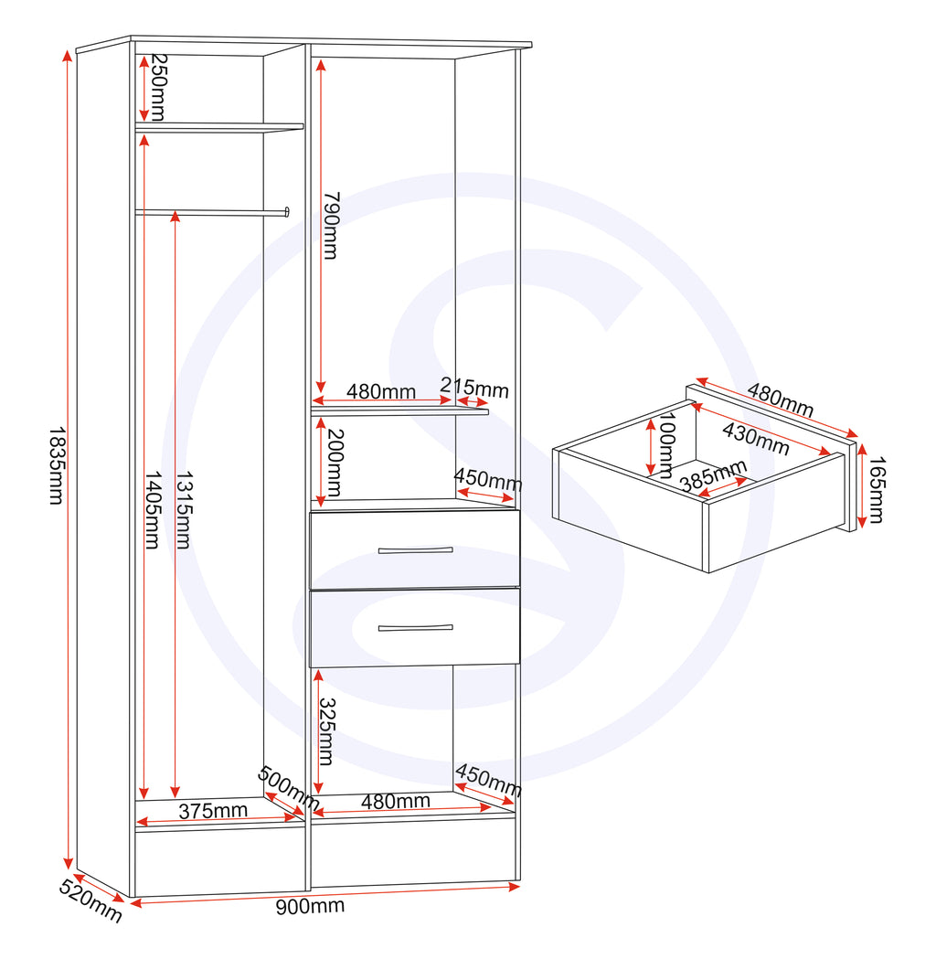 Nevada Vanity 1 Door Wardrobe - Rustic Oak Effect