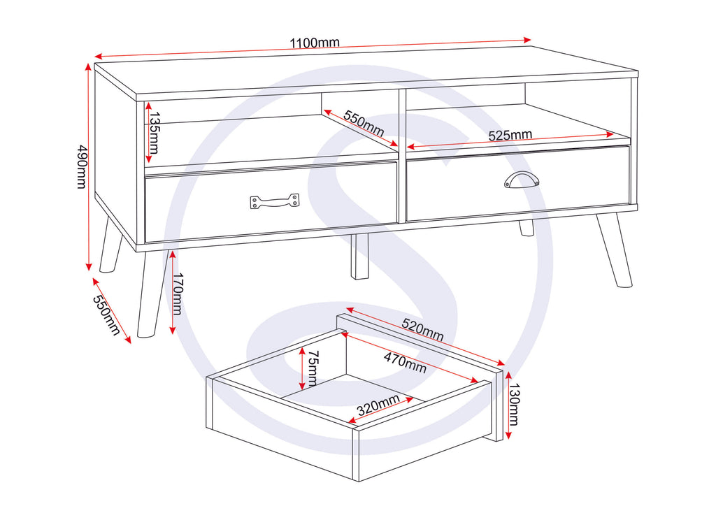 Nordic 2 Drawer Coffee Table - White/Distressed Effect