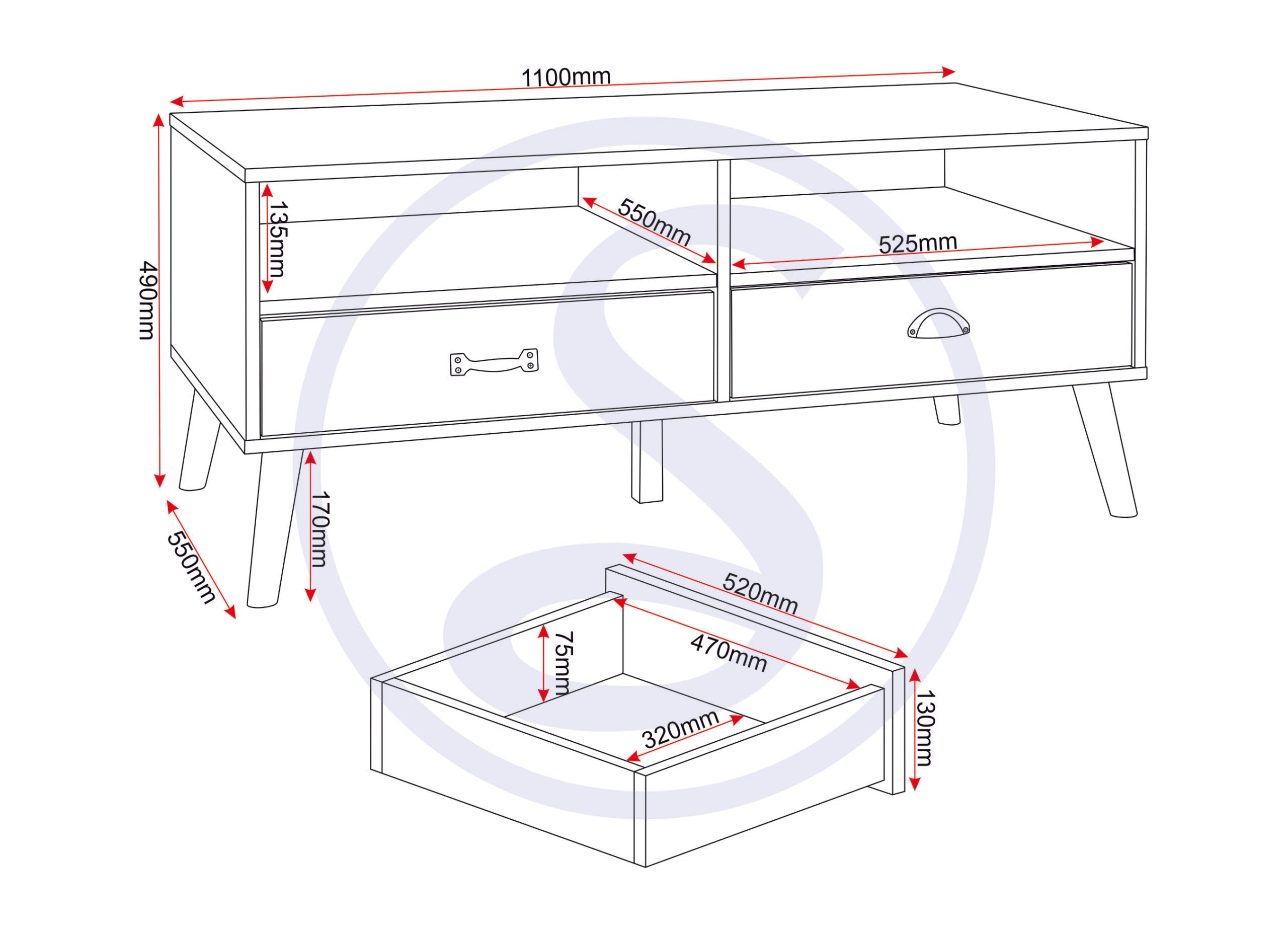 Nordic 2 Drawer Coffee Table - White/Distressed Effect