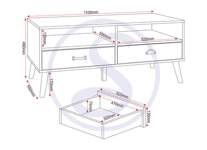 Nordic 2 Drawer Coffee Table - White/Distressed Effect