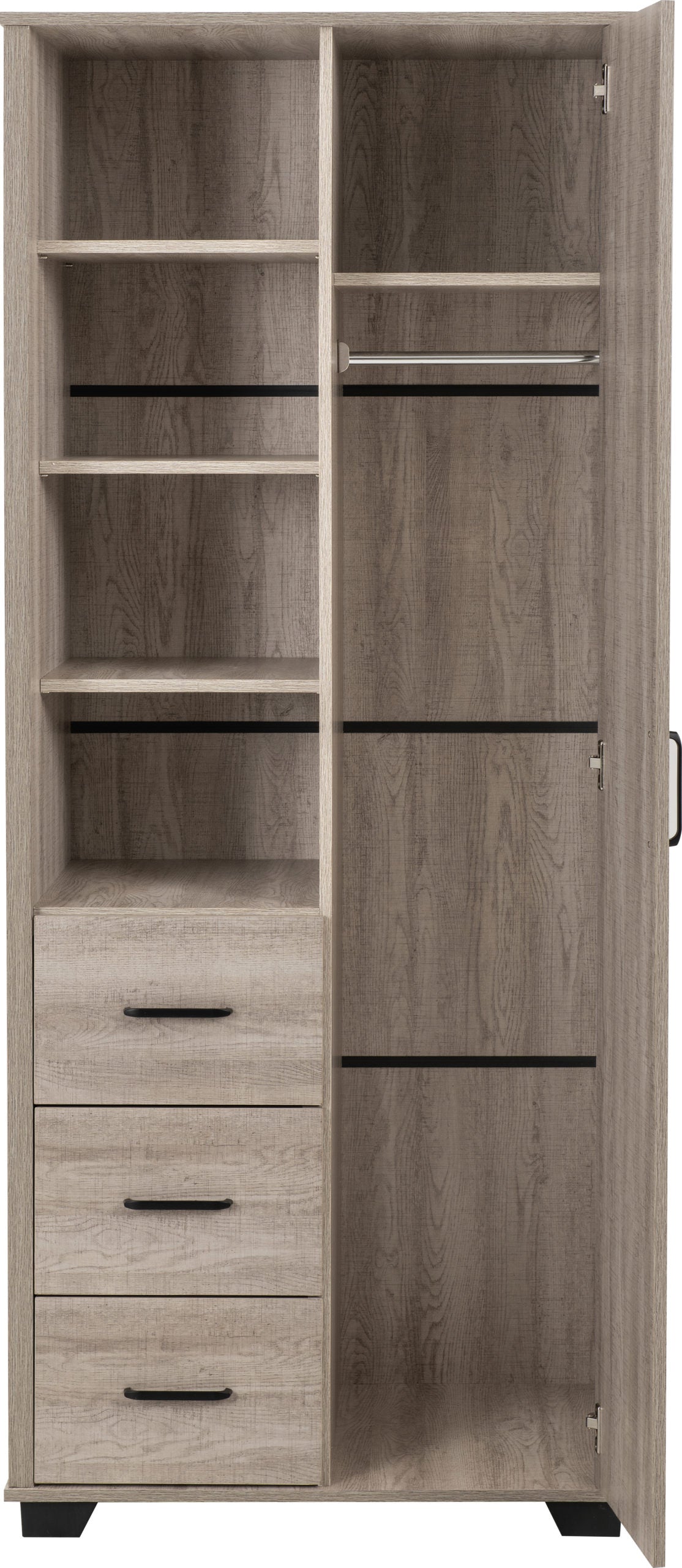 Oliver 1 Door 3 Drawer Open Shelf Wardrobe - Light Oak Effect