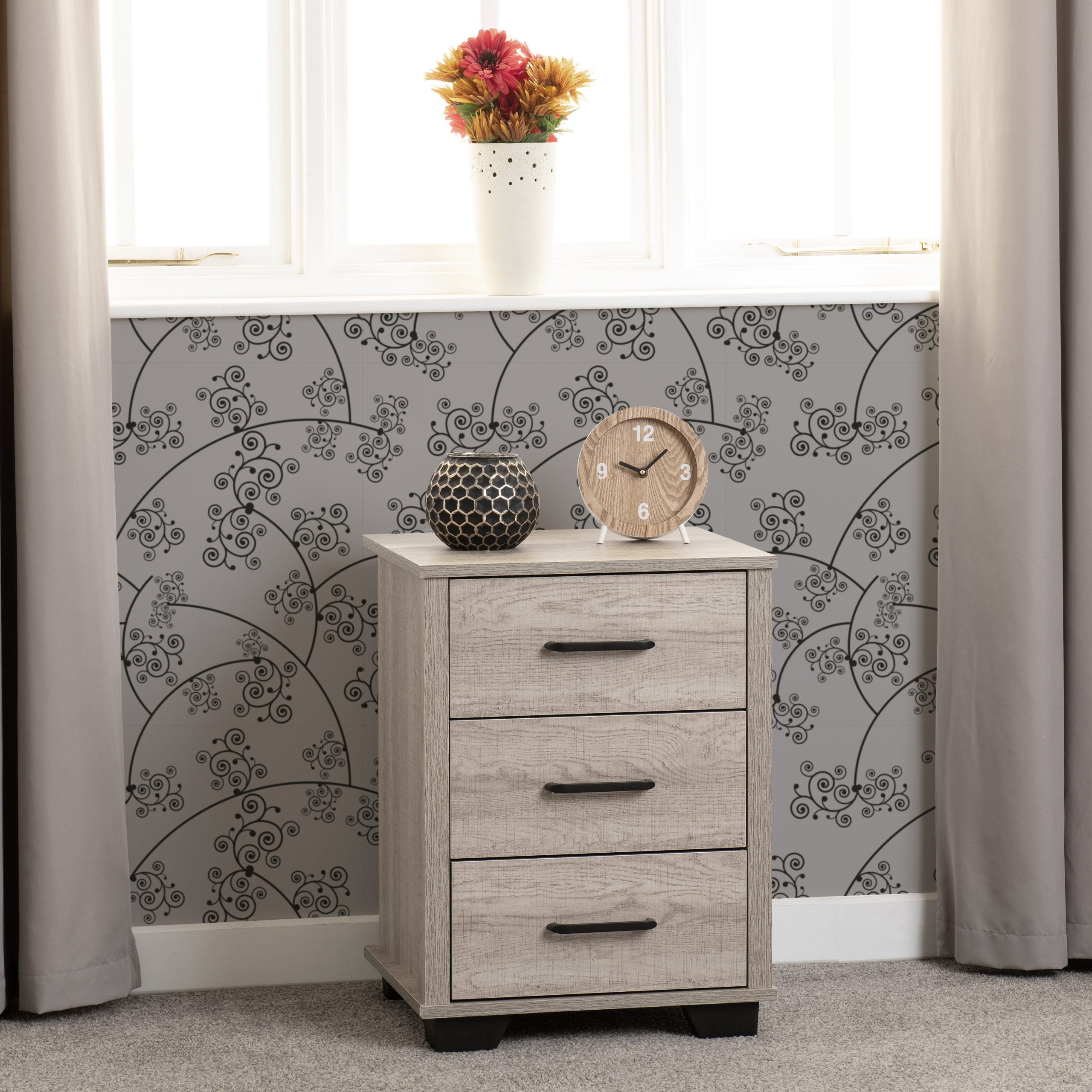 Oliver 3 Drawer Bedside - Light Oak Effect