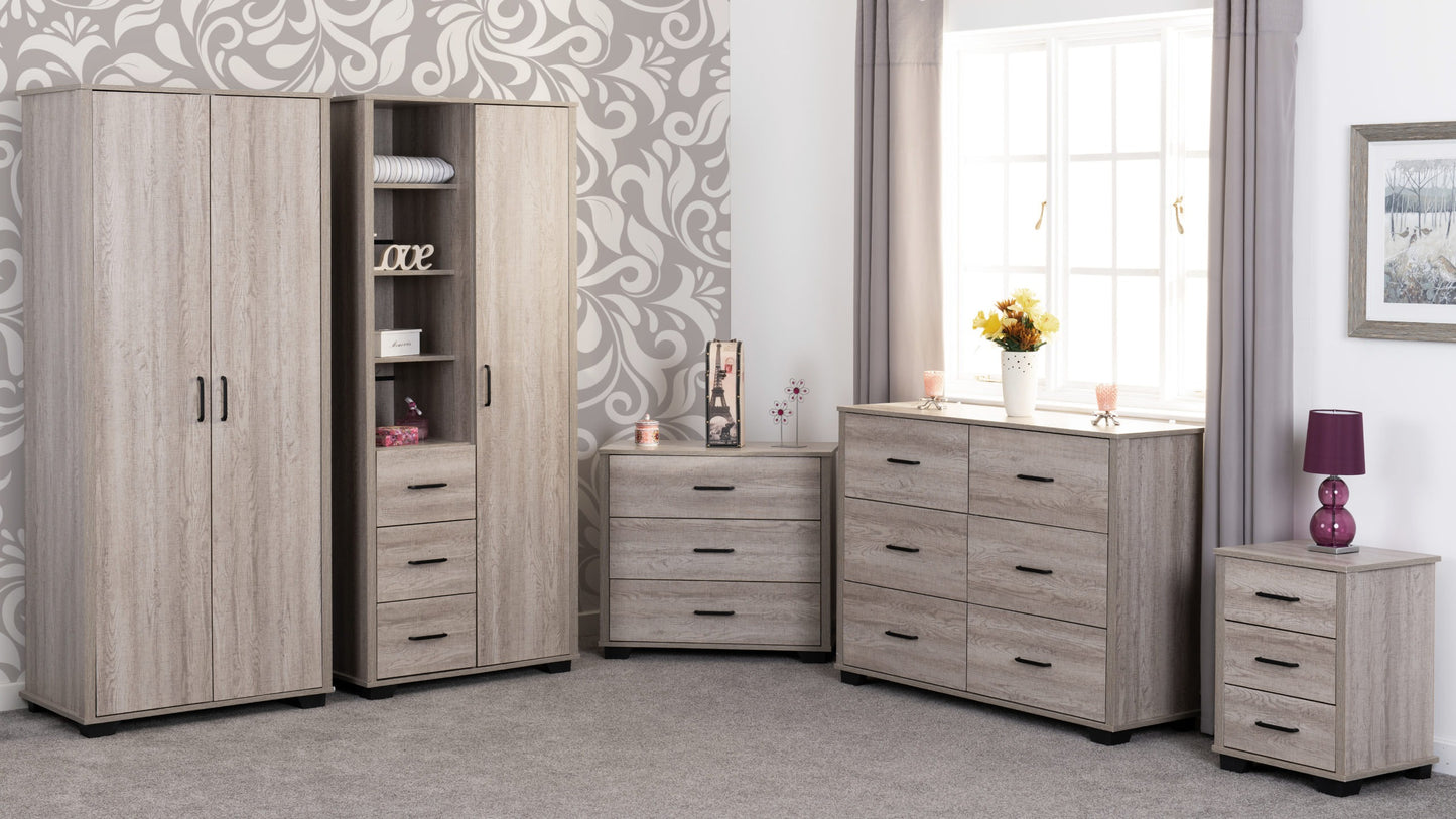 Oliver 1 Door 3 Drawer Open Shelf Wardrobe - Light Oak Effect