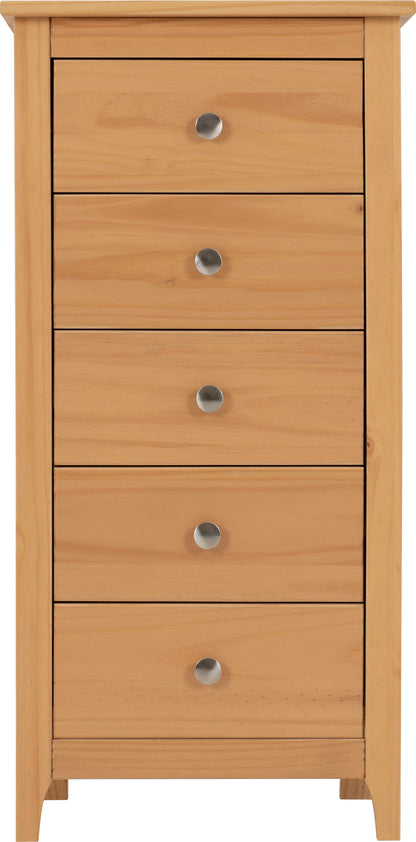 Oslo 5 Drawer Narrow Chest - Antique Pine