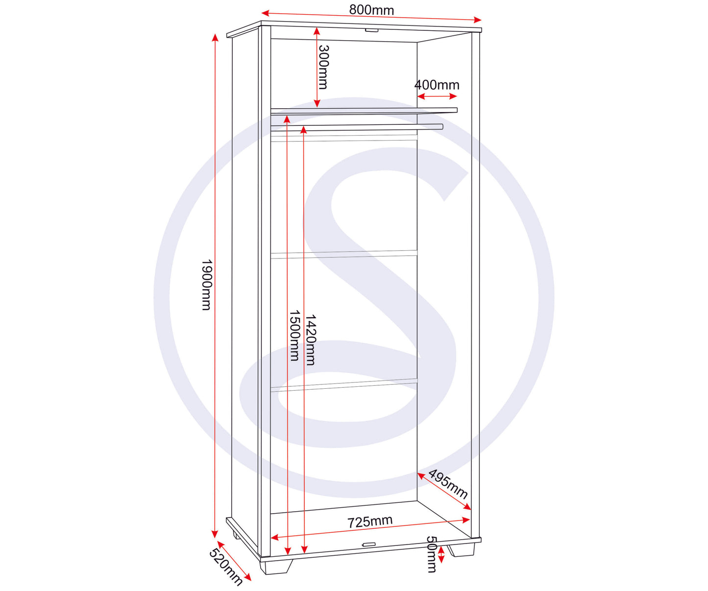 Oliver 2 Door Wardrobe Bedroom Set - Light Oak Effect