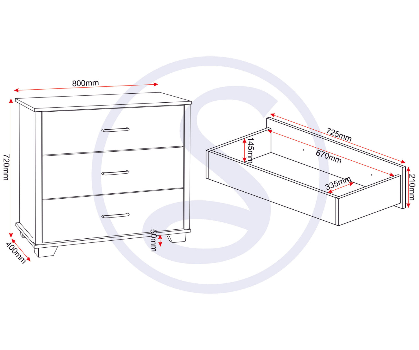 Oliver 3 Drawer Chest - Light Oak Effect