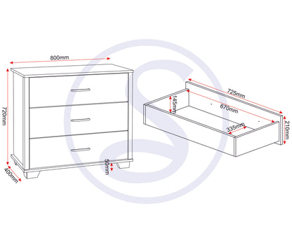 Oliver 3 Drawer Chest - Light Oak Effect