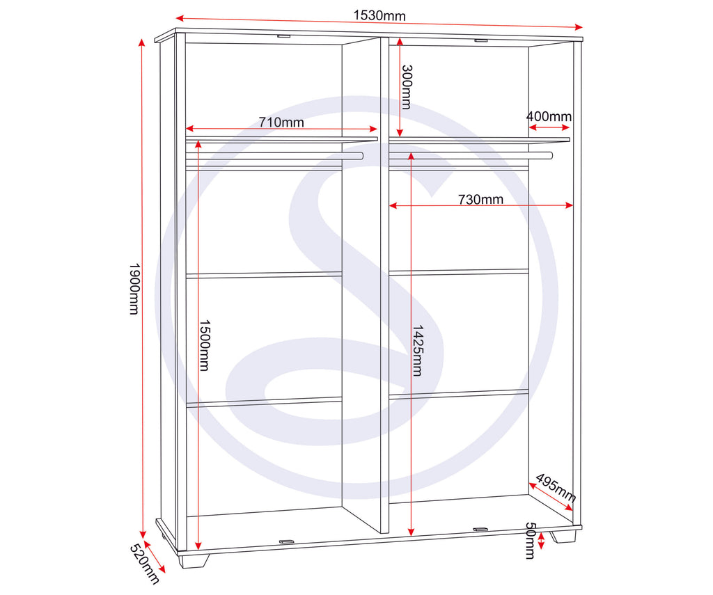 Oliver 4 Door Wardrobe - Light Oak Effect