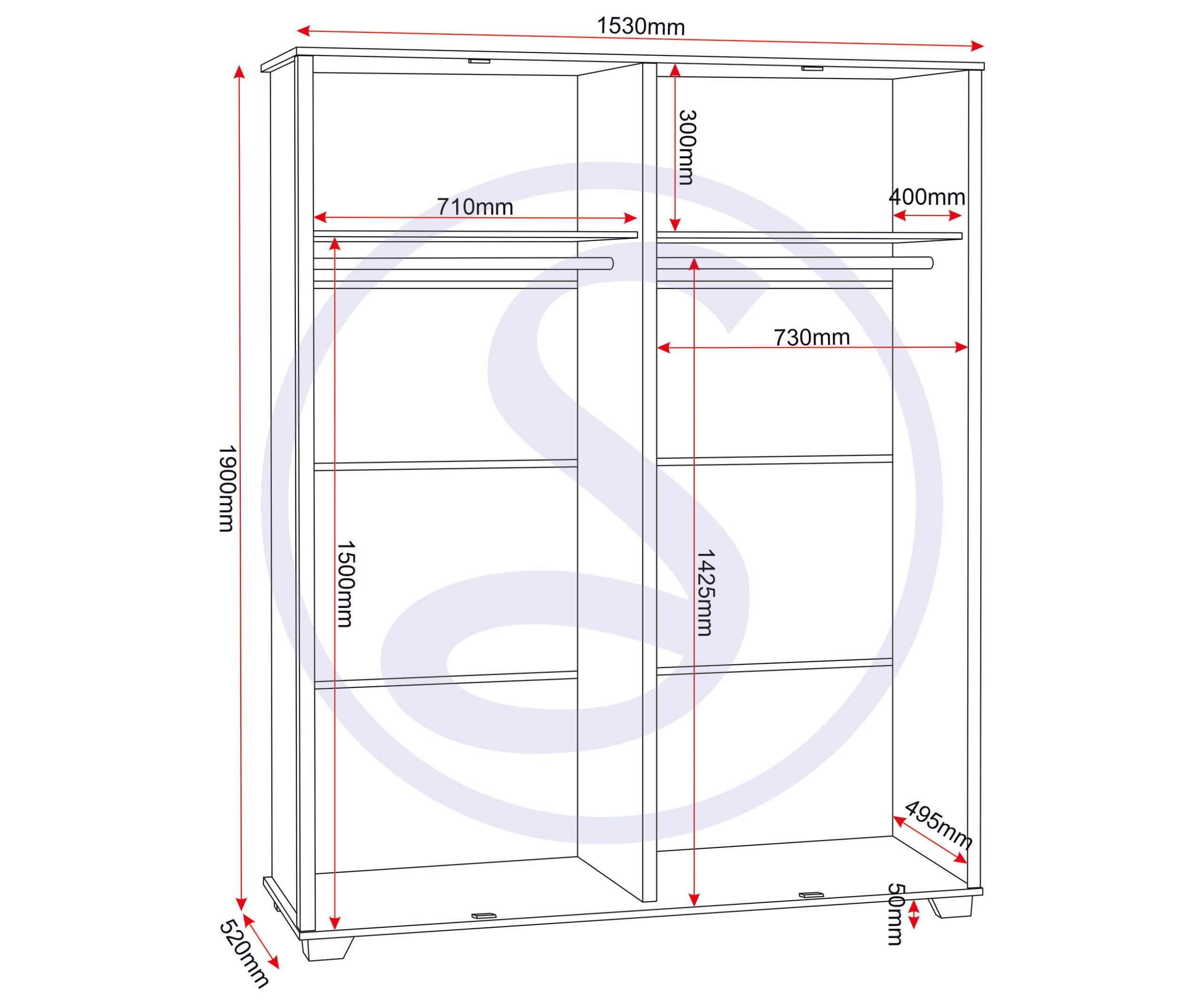 Oliver 4 Door Wardrobe - Light Oak Effect