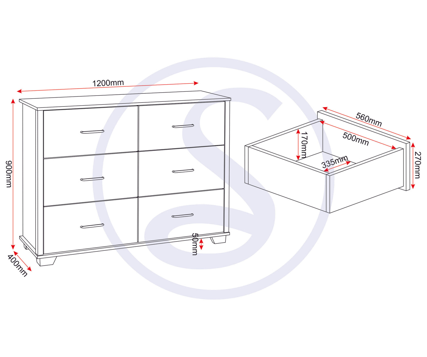 Oliver 6 Drawer Chest - Light Oak Effect