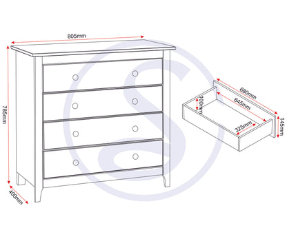 Oslo 4 Drawer Chest - Antique Pine