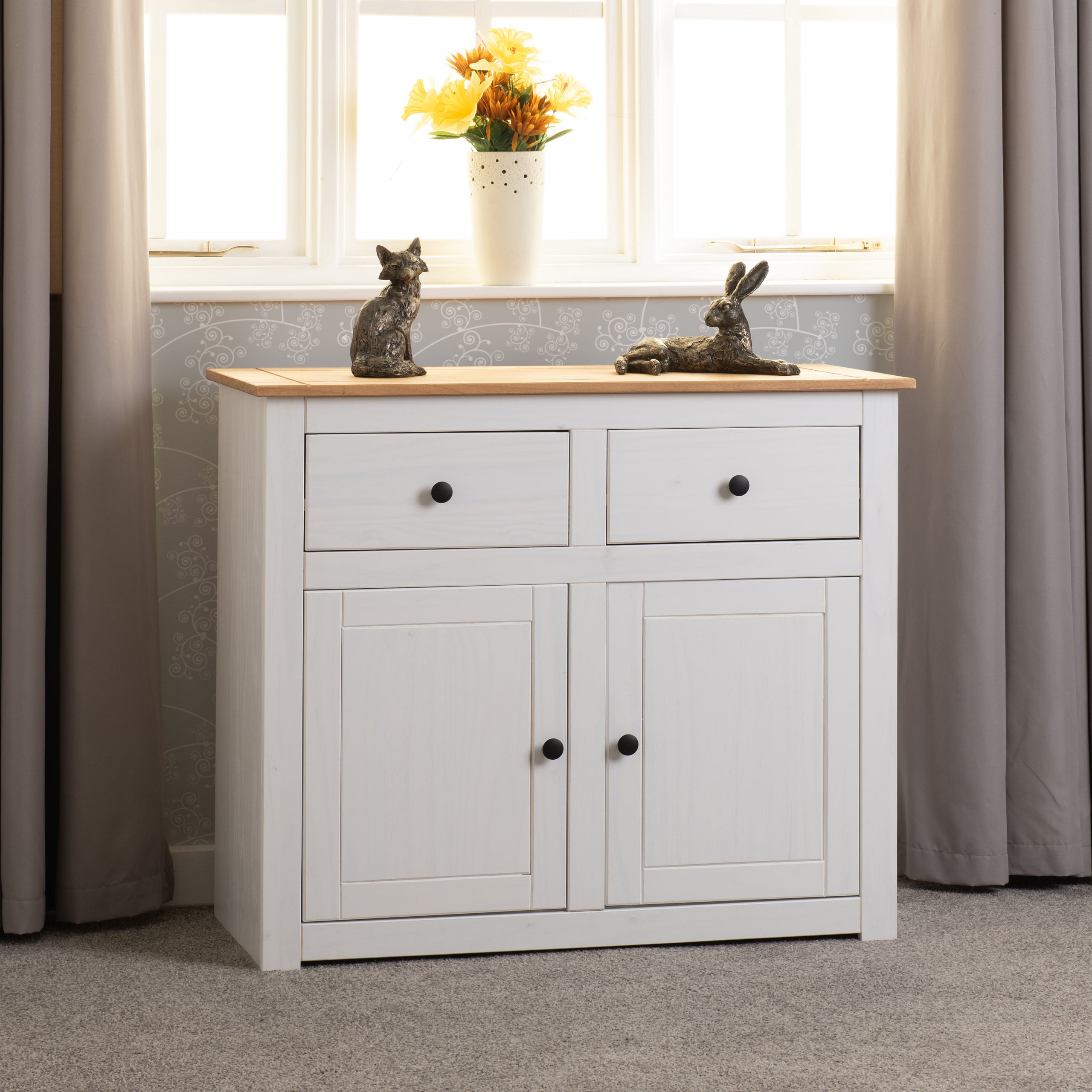 Panama 2 Door 2 Drawer Sideboard - White/Natural Wax