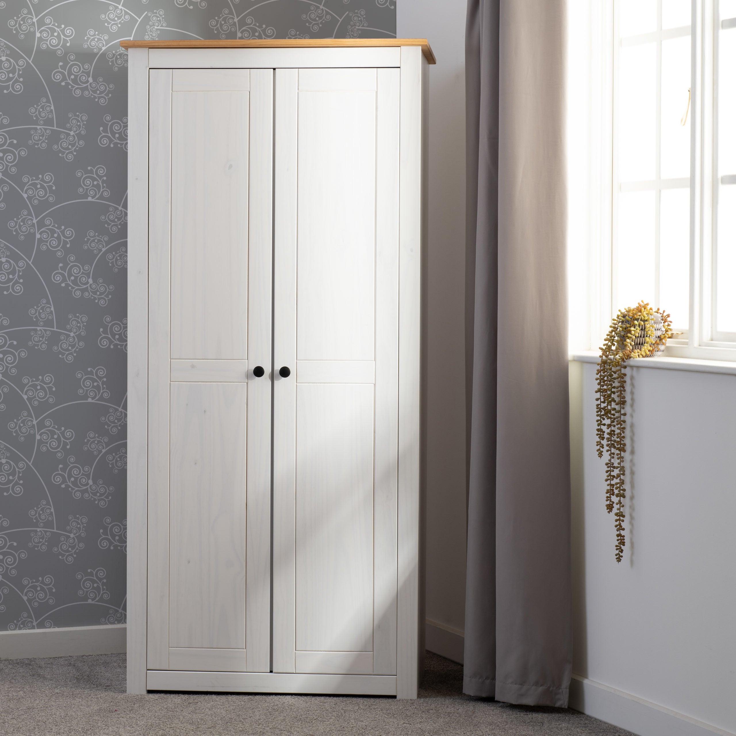 Panama 2 Door Wardrobe - White/Natural Wax