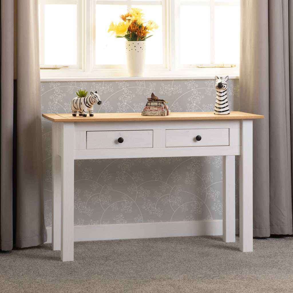 Panama 2 Drawer Console Table - White/Natural Wax