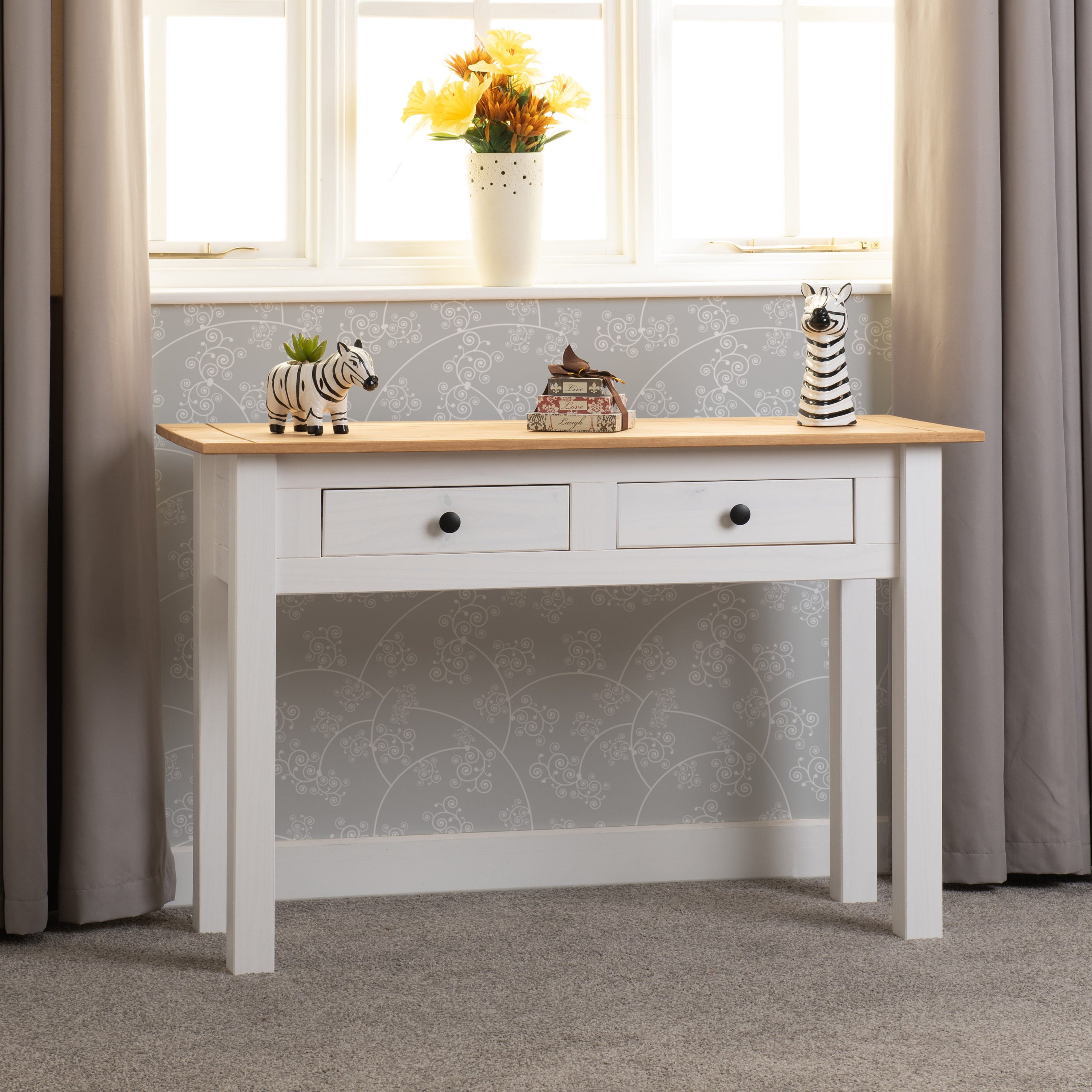 Panama 2 Drawer Console Table - White/Natural Wax