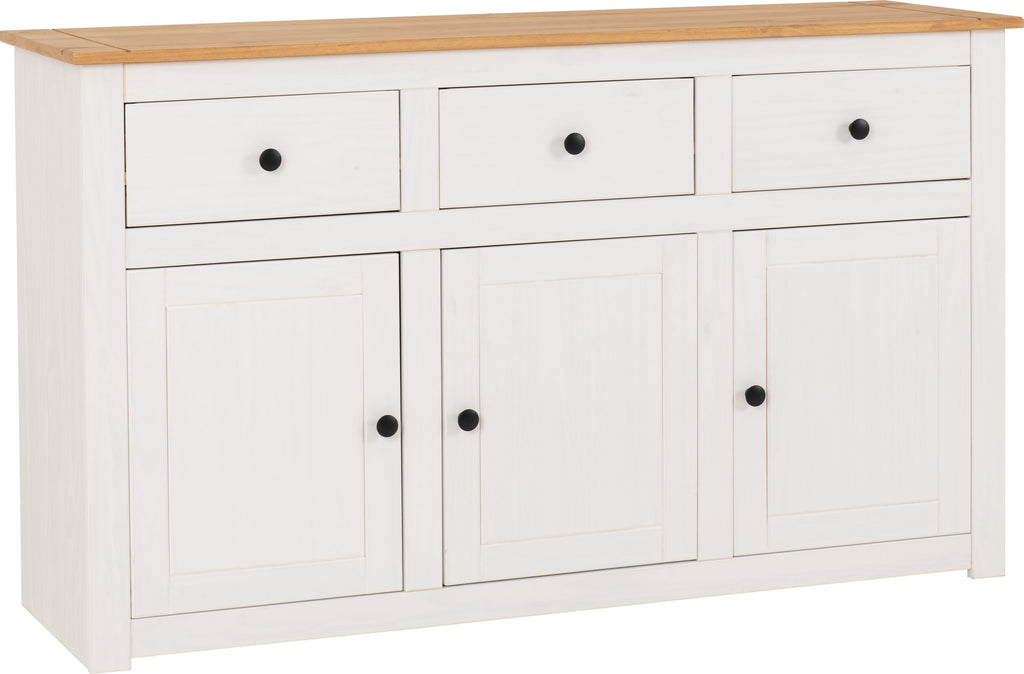 Panama 3 Door 3 Drawer Sideboard - White/Natural Wax