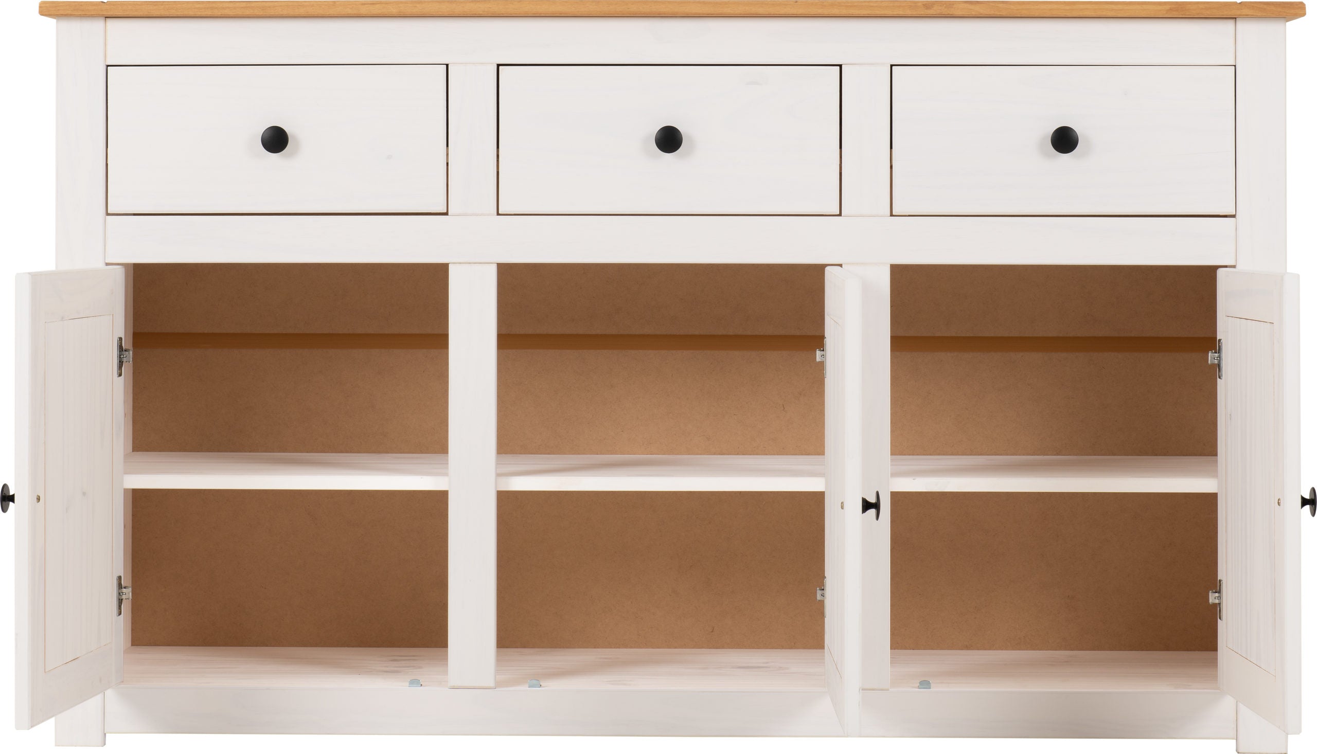 Panama 3 Door 3 Drawer Sideboard - White/Natural Wax