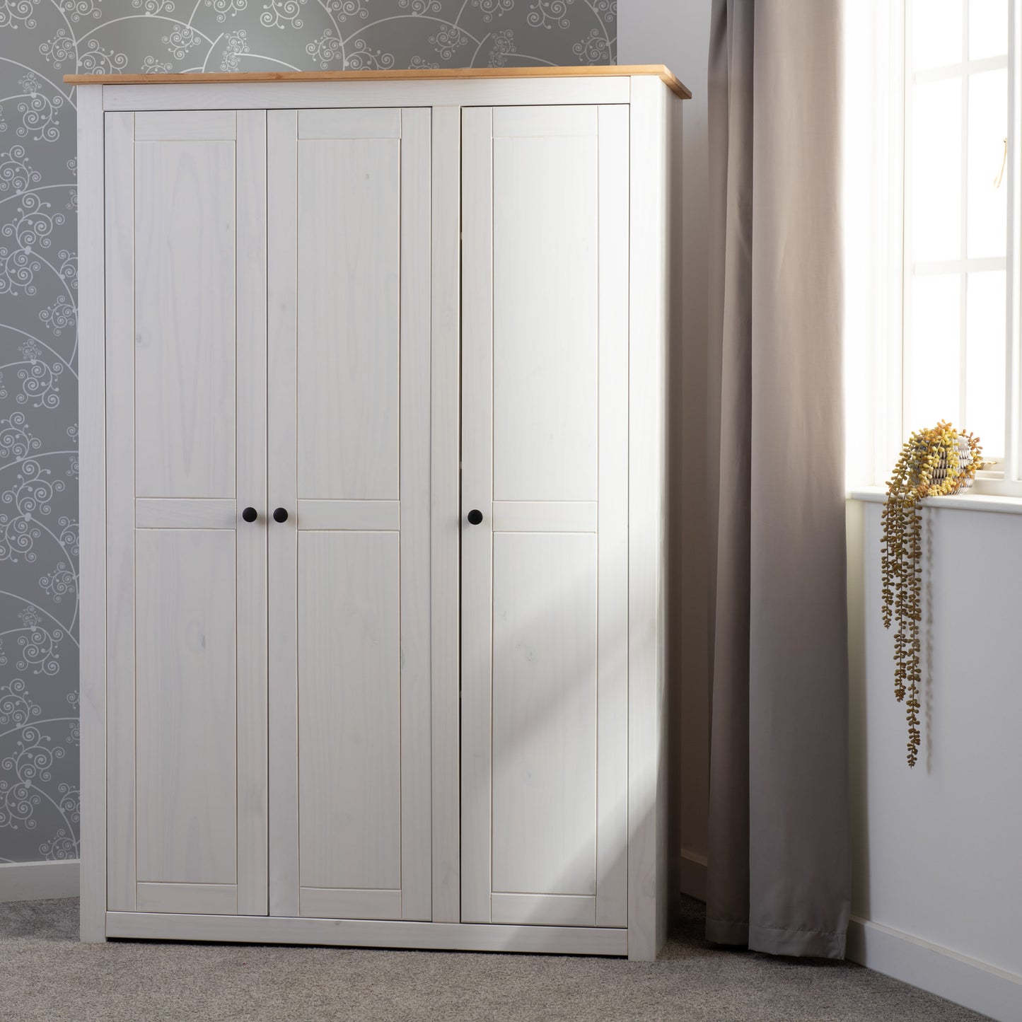 Panama 3 Door Wardrobe - White/Natural Wax