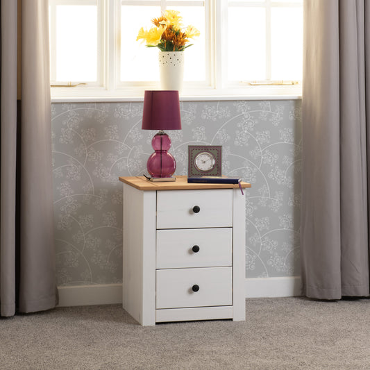 Panama 3 Drawer Bedside - White/Natural Wax