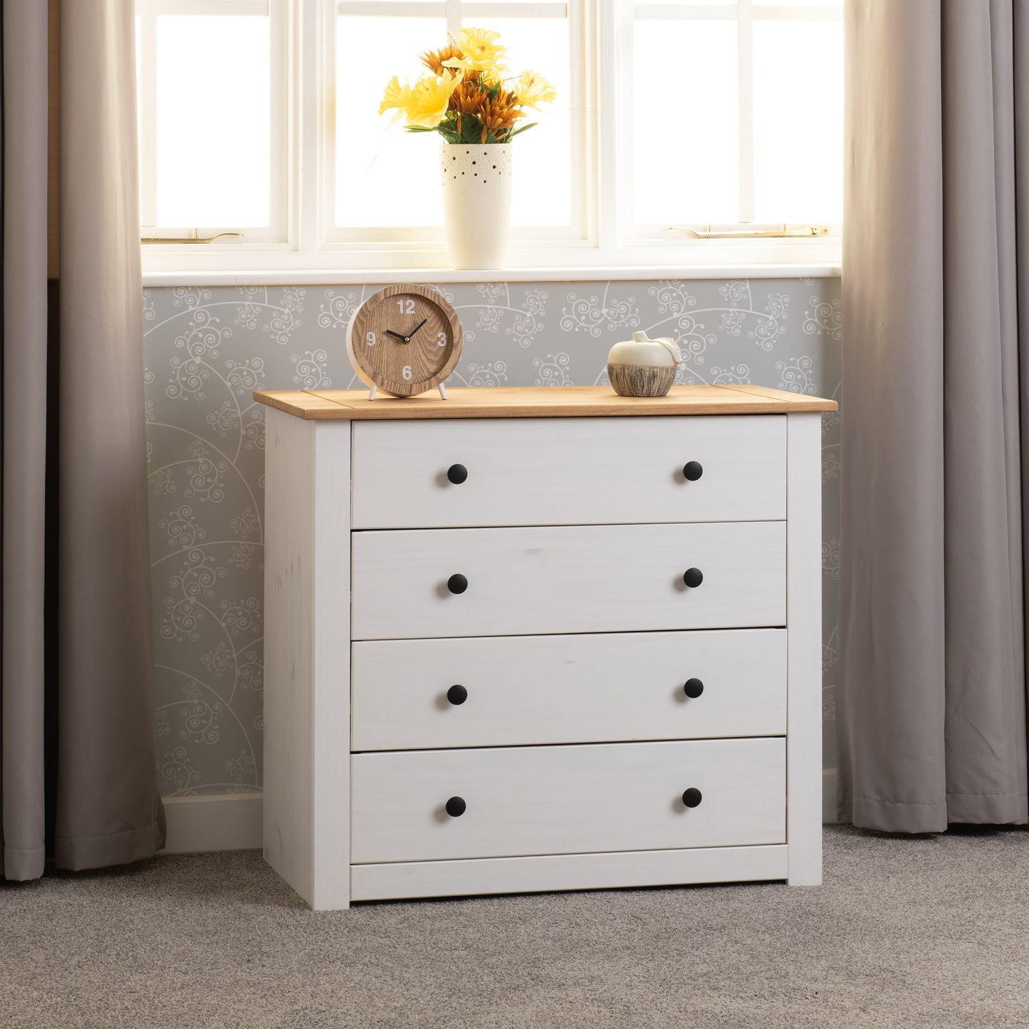 Panama 4 Drawer Chest - White/Natural Wax
