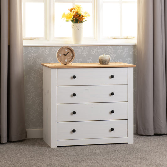 Panama 4 Drawer Chest - White/Natural Wax