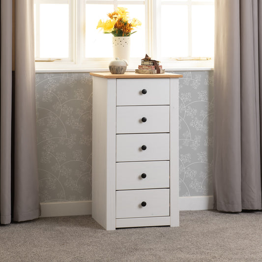 Panama 5 Drawer Chest - White/Natural Wax