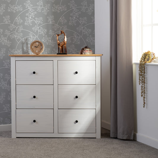 Panama 6 Drawer Chest - White/Natural Wax