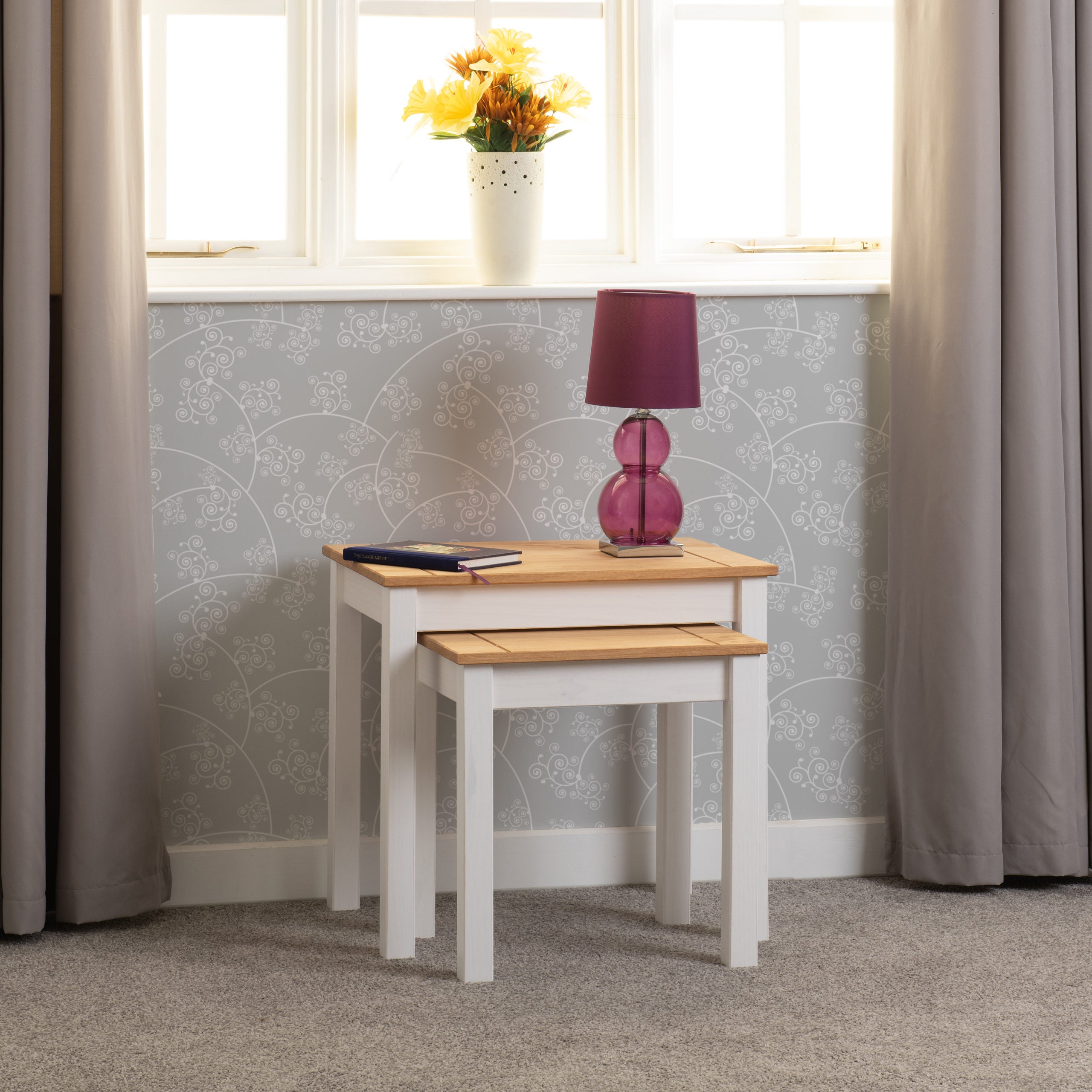 Panama Nest Of 2 Tables - White/Natural Wax