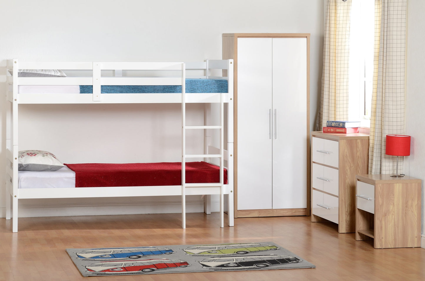 Seville Bedroom Trio Set - White Gloss/Light Oak Effect Veneer