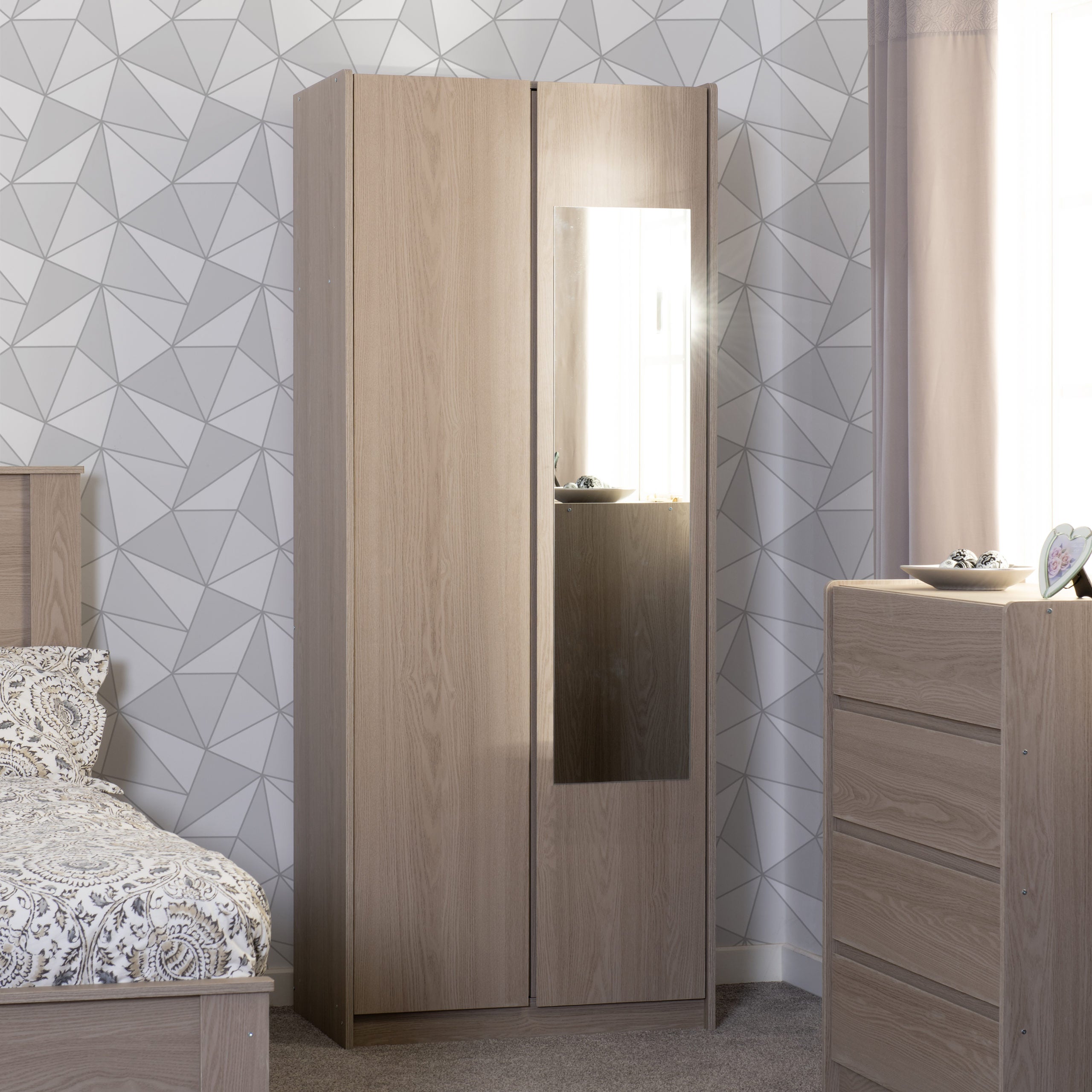 Paris 2 Door Wardrobe Mirrored - Smoked Ash Effect