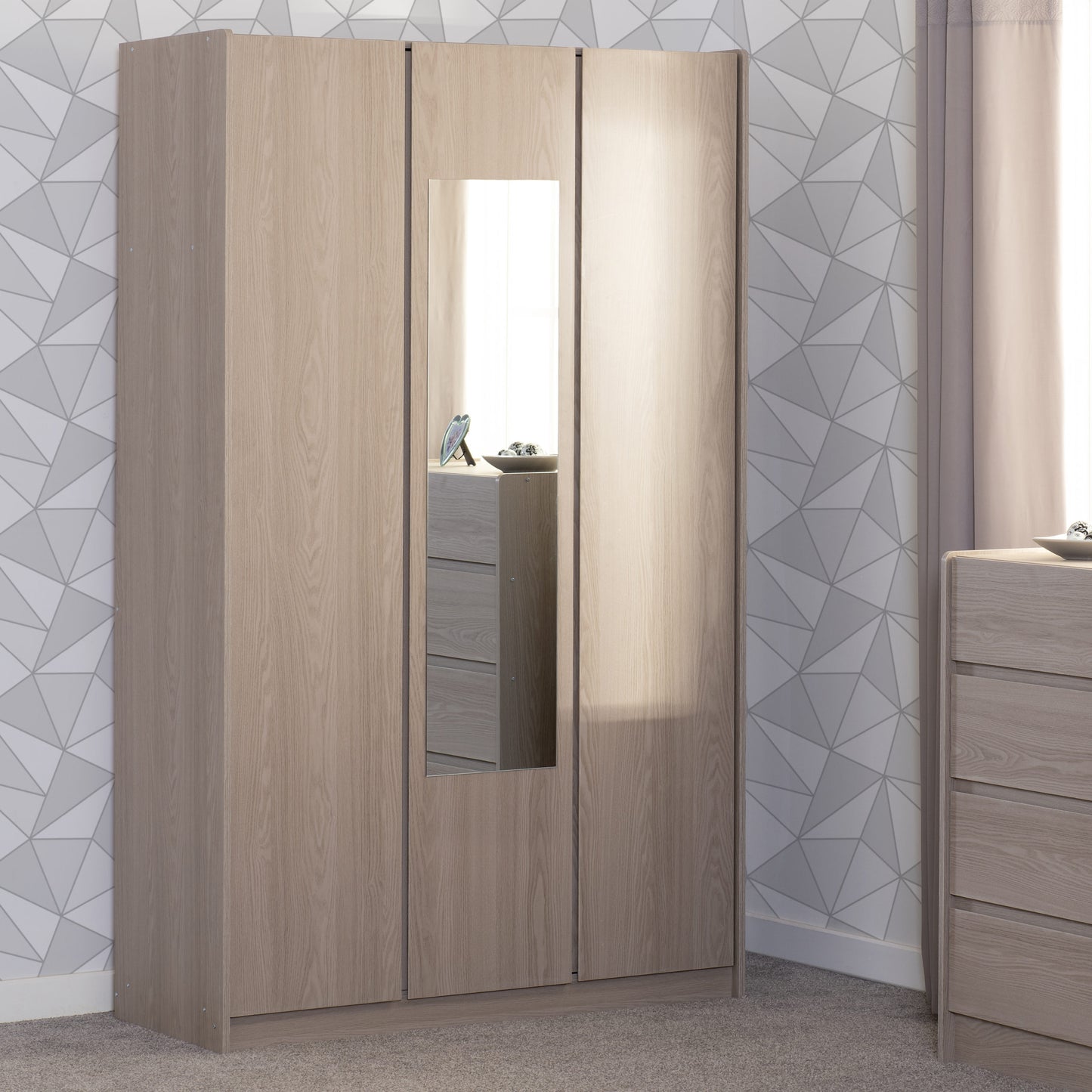 Paris 3 Door Wardrobe Mirrored  - Smoked Ash Effect