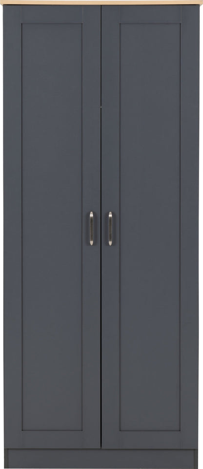Portland 2 Door Wardrobe - Grey/Oak Effect